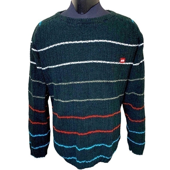 𝅺OCEAN Earth Cozy Oversized Black Stripes Chenilles Knit Wool Blend Sweater XL - Picture 1 of 10